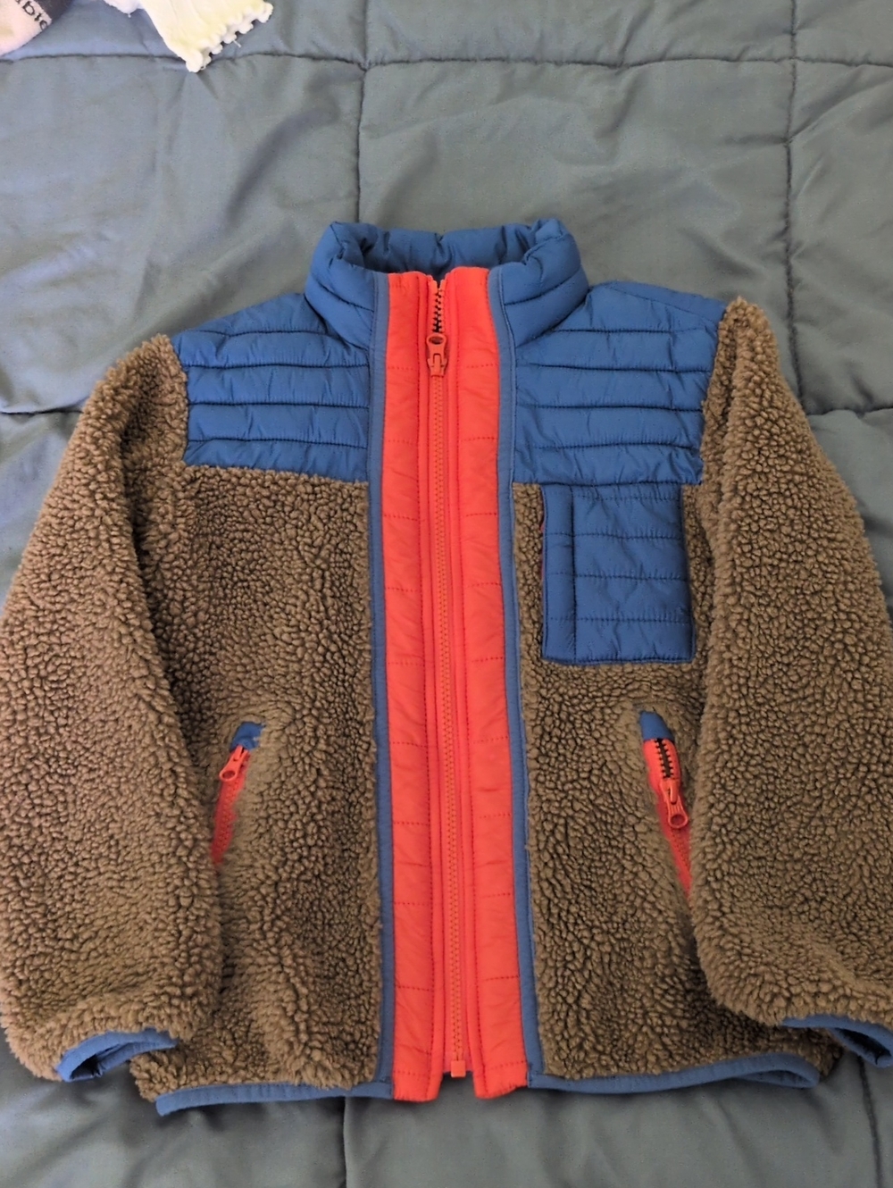 GAP Kids Brown Sherpa Jacket with Blue And Bright Red Accents